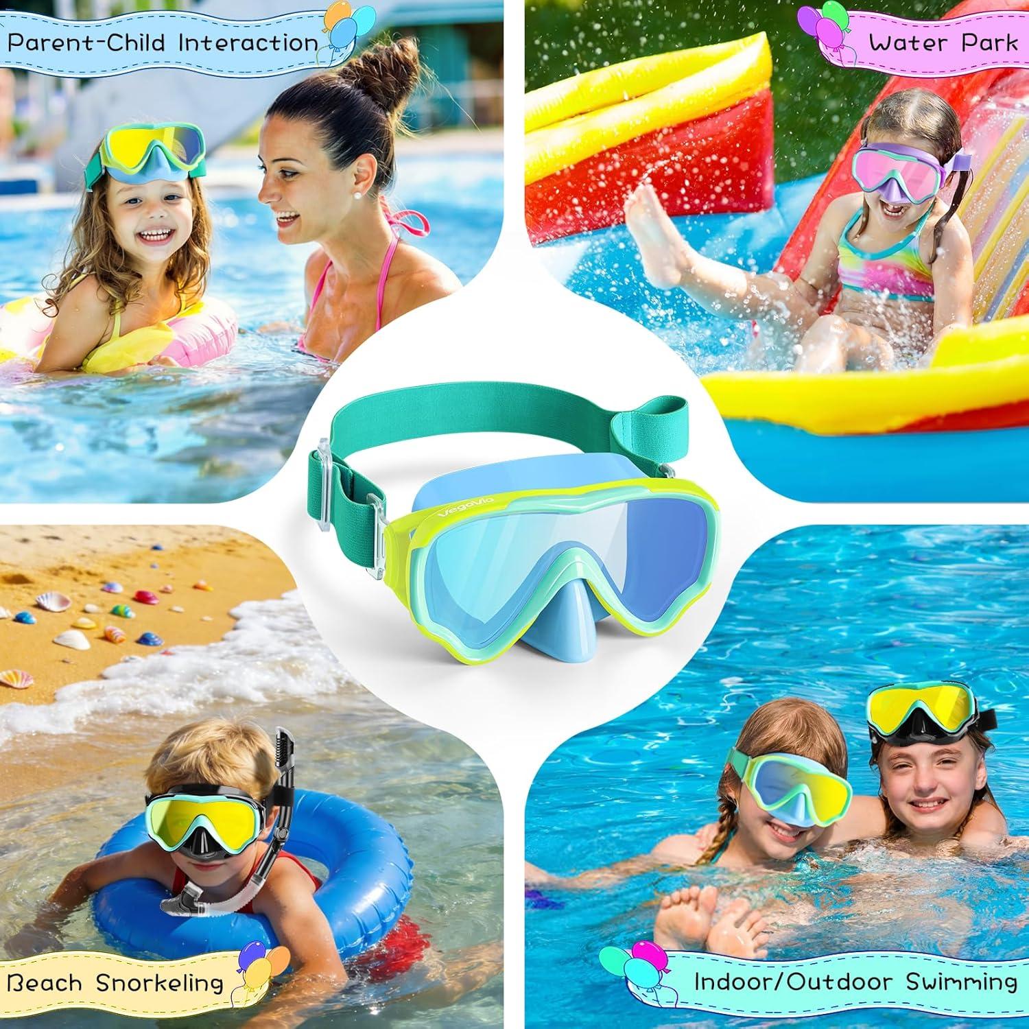 image:imageKids Swim Goggles with Nose Cover Anti Fog Wide View Clear Swim Mask for Kids Youth 315 AntiShattered NoleakBluegreen Blue Lenses