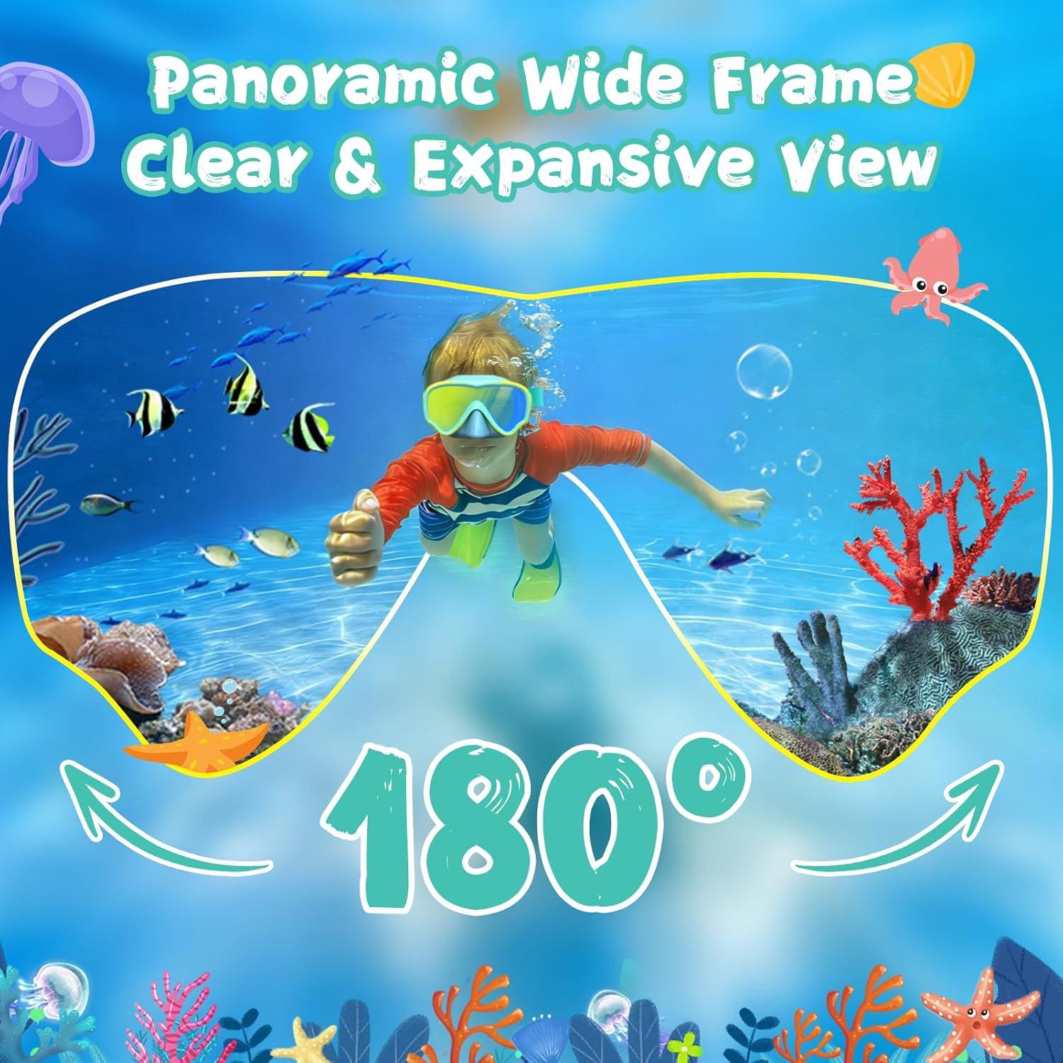 image:imageKids Swim Goggles with Nose Cover Anti Fog Wide View Clear Swim Mask for Kids Youth 315 AntiShattered NoleakBluegreen Blue Lenses