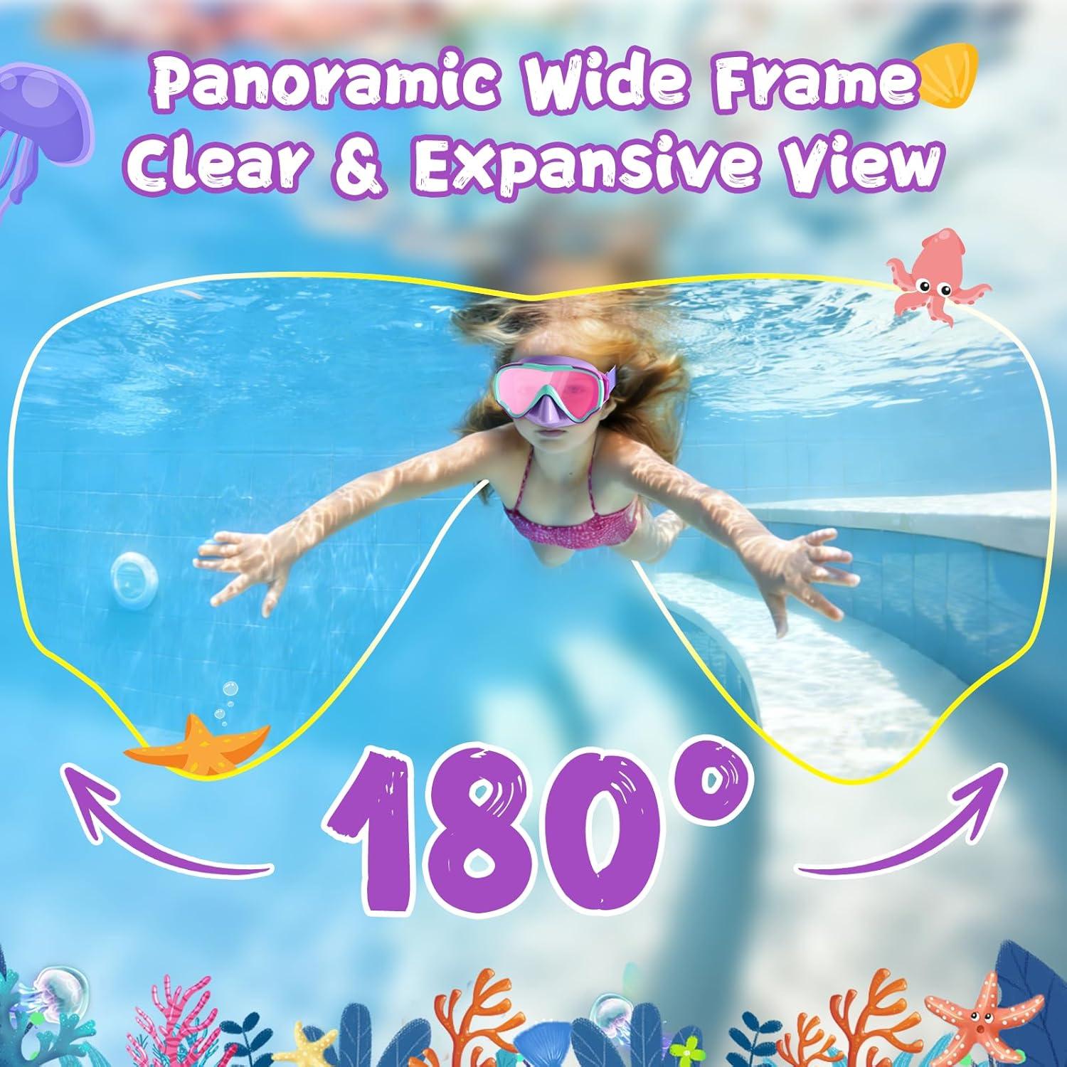 image:imageKids Swim Goggles with Nose Cover Anti Fog Wide View Clear Swim Mask for Kids Youth 315 AntiShattered NoleakPurplegreen Pink Lenses