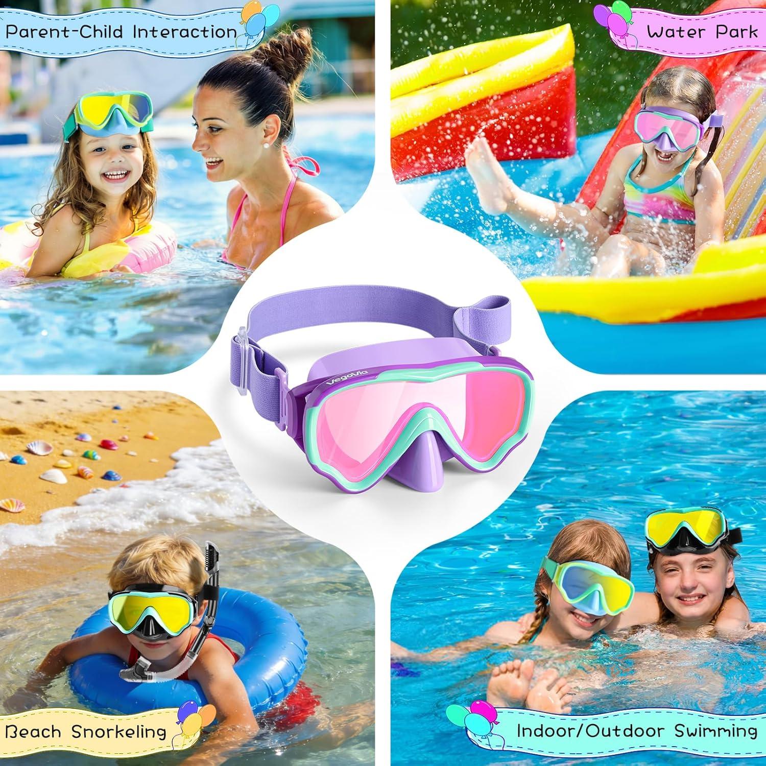 image:imageKids Swim Goggles with Nose Cover Anti Fog Wide View Clear Swim Mask for Kids Youth 315 AntiShattered NoleakPurplegreen Pink Lenses