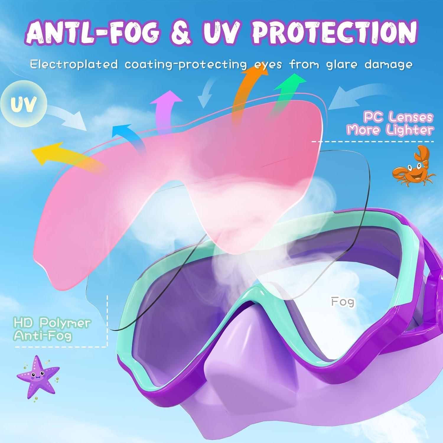 image:imageKids Swim Goggles with Nose Cover Anti Fog Wide View Clear Swim Mask for Kids Youth 315 AntiShattered NoleakPurplegreen Pink Lenses