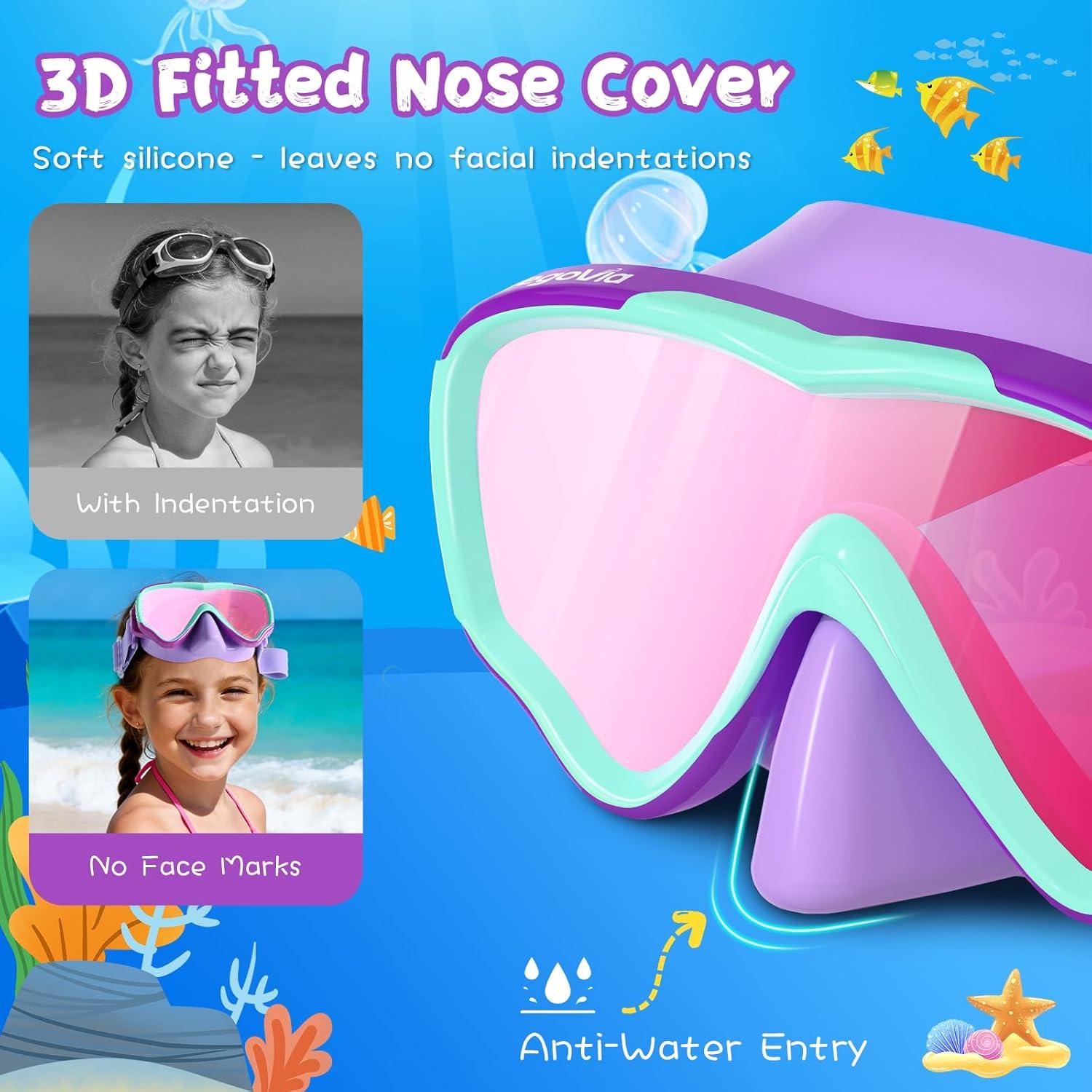 image:imageKids Swim Goggles with Nose Cover Anti Fog Wide View Clear Swim Mask for Kids Youth 315 AntiShattered NoleakPurplegreen Pink Lenses
