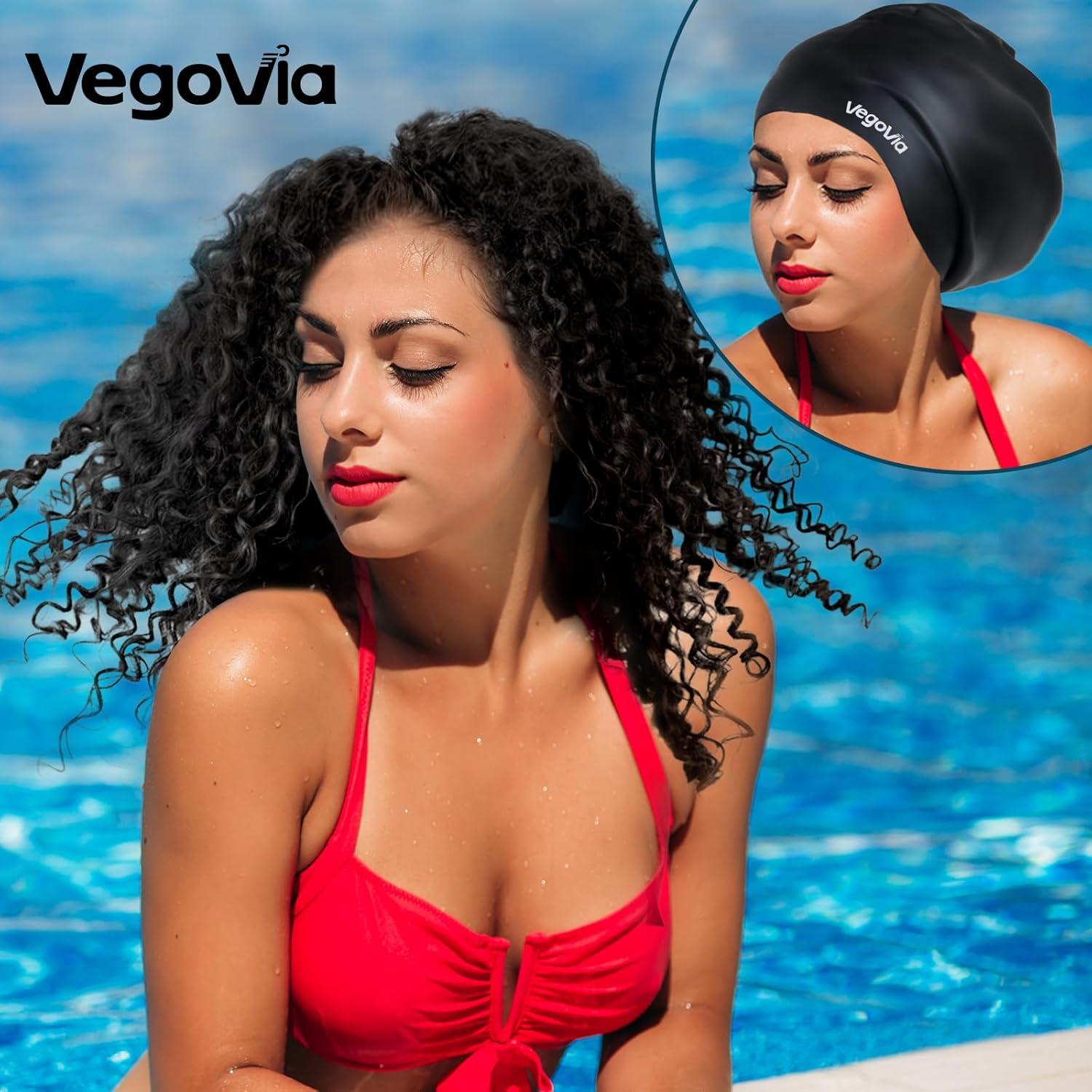 image:imageVegoVia Large Swim Cap for Braids and Dreadlocks Waterproof Silicone Swimming Cap for Women Men Adult Long Hair to Keep Hair DryBlack