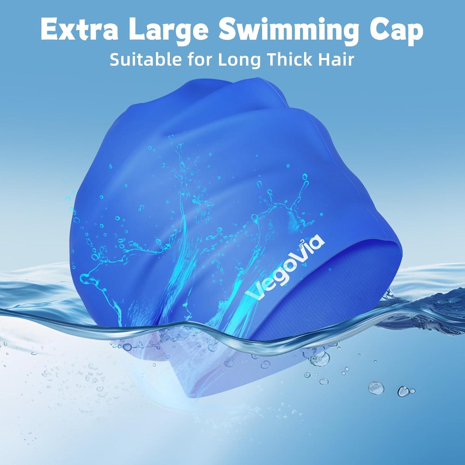 image:imageVegoVia Large Swim Cap for Braids and Dreadlocks Waterproof Silicone Swimming Cap for Women Men Adult Long Hair to Keep Hair DryBlue