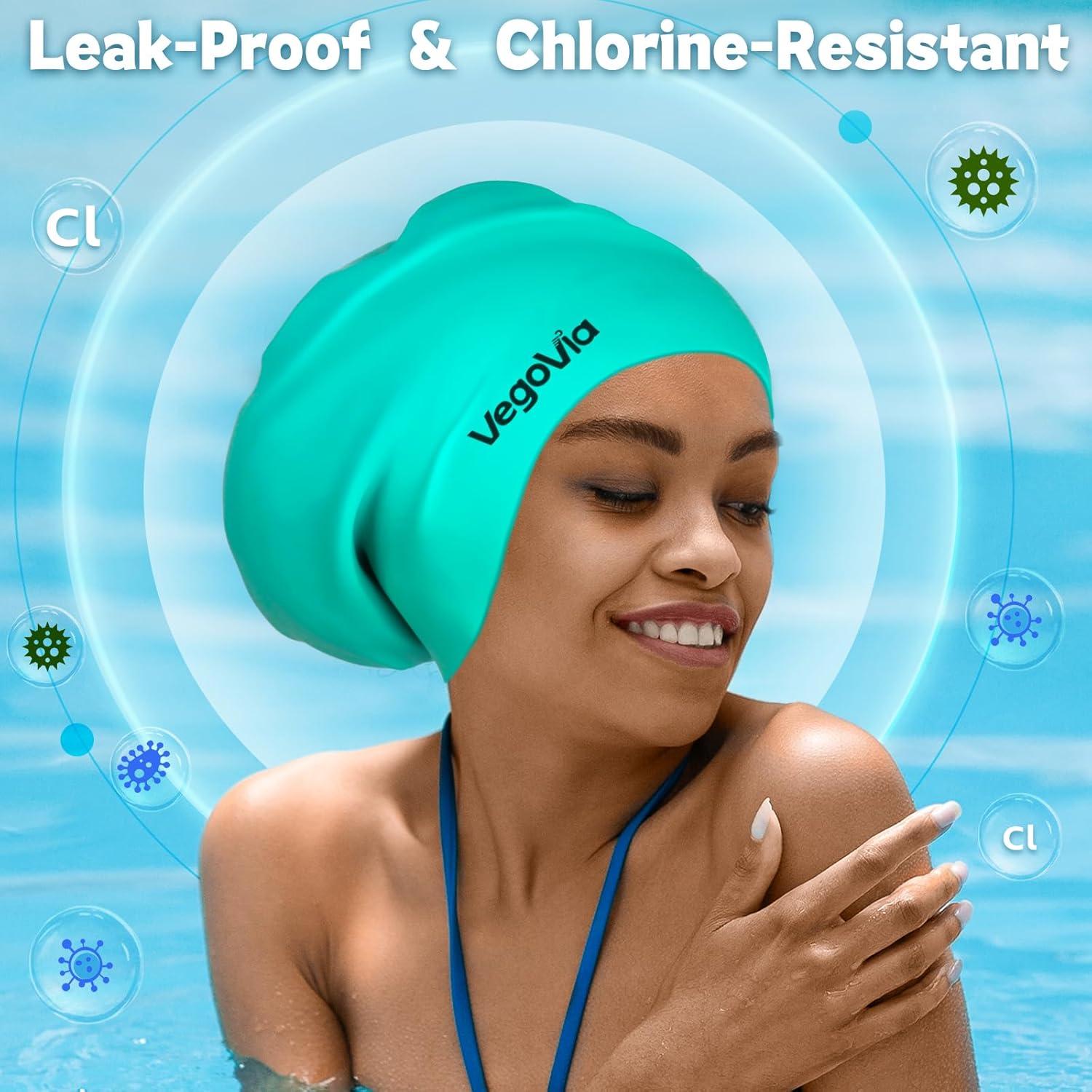 image:imageVegoVia Large Swim Cap for Braids and Dreadlocks Waterproof Silicone Swimming Cap for Women Men Adult Long Hair to Keep Hair DryGreen