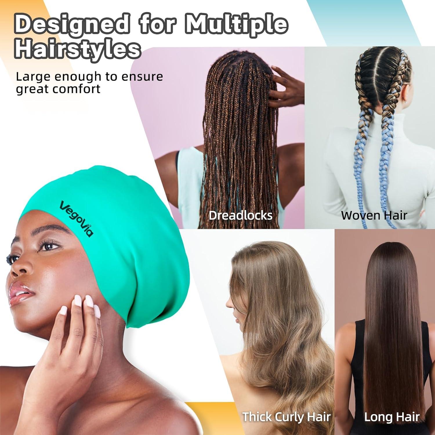image:imageVegoVia Large Swim Cap for Braids and Dreadlocks Waterproof Silicone Swimming Cap for Women Men Adult Long Hair to Keep Hair DryGreen