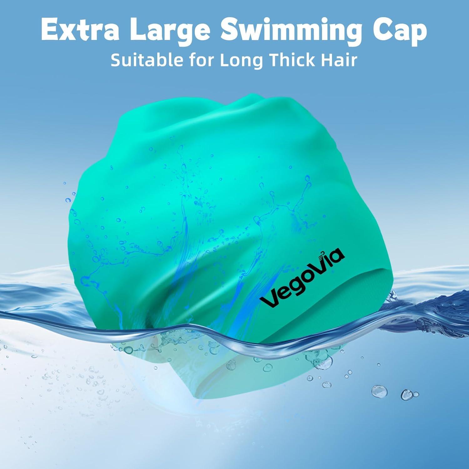 image:imageVegoVia Large Swim Cap for Braids and Dreadlocks Waterproof Silicone Swimming Cap for Women Men Adult Long Hair to Keep Hair DryGreen