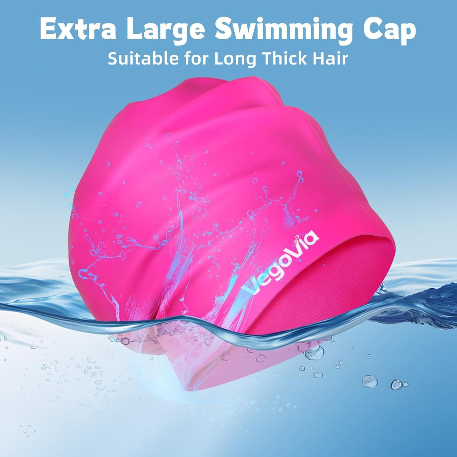 image:imageVegoVia Large Swim Cap for Braids and Dreadlocks Waterproof Silicone Swimming Cap for Women Men Adult Long Hair to Keep Hair DryHot Pink