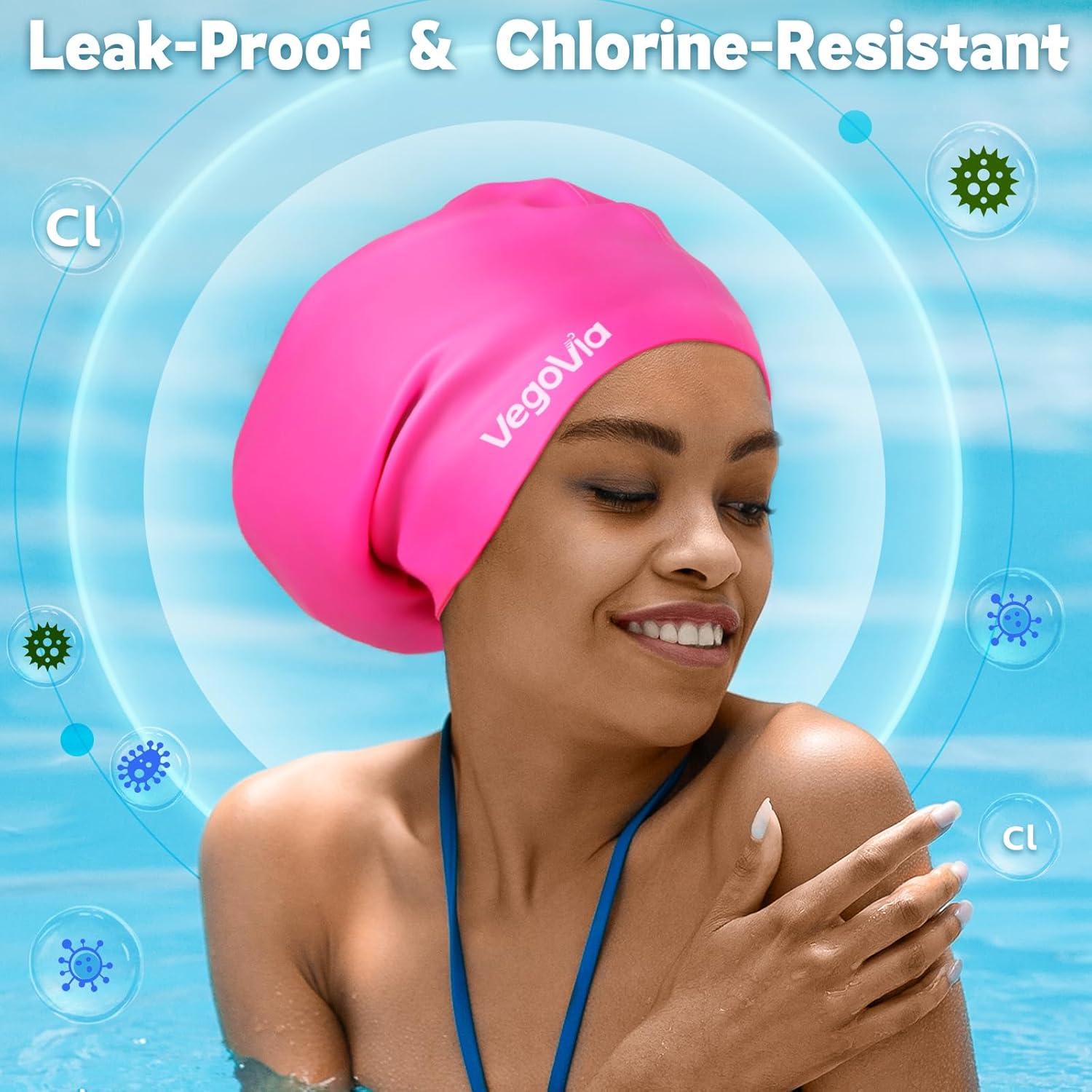 image:imageVegoVia Large Swim Cap for Braids and Dreadlocks Waterproof Silicone Swimming Cap for Women Men Adult Long Hair to Keep Hair DryHot Pink