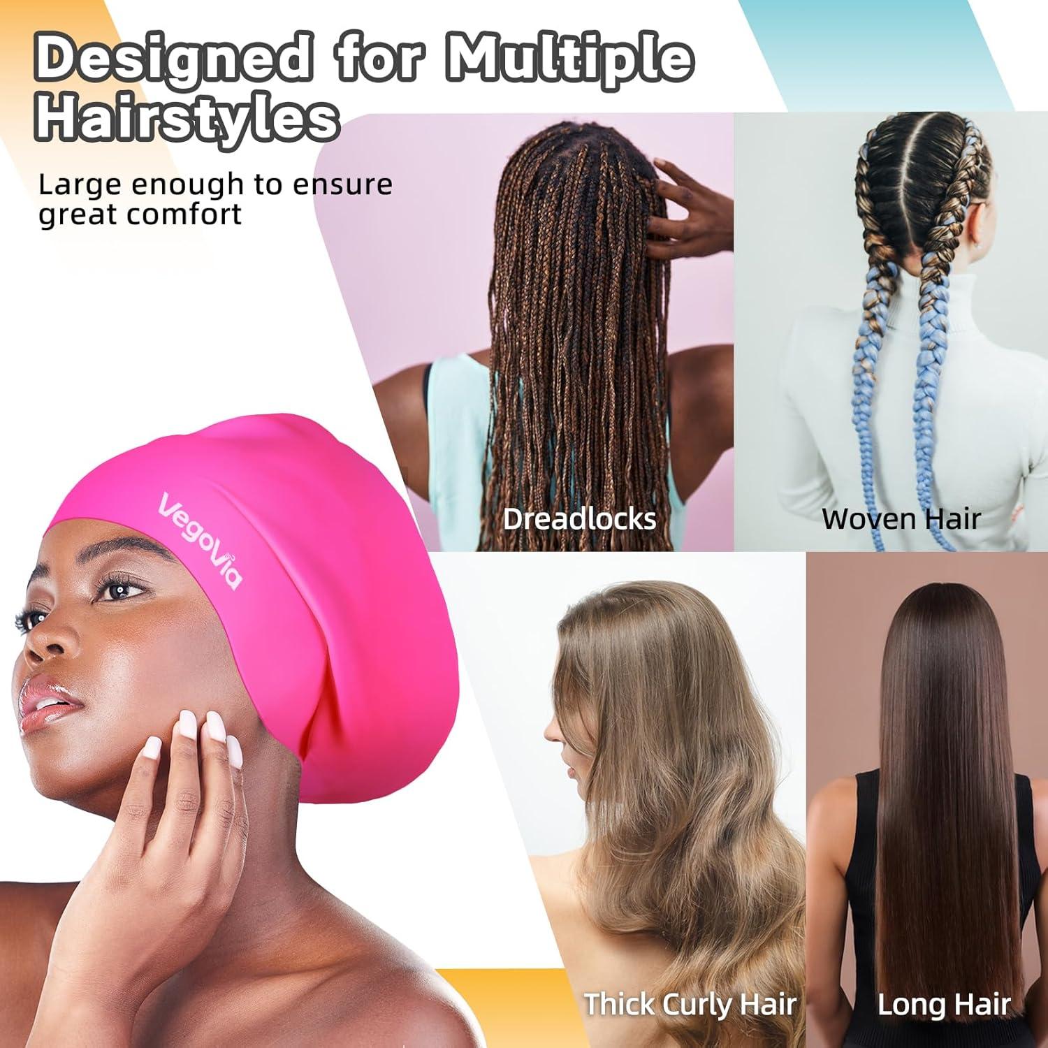 image:imageVegoVia Large Swim Cap for Braids and Dreadlocks Waterproof Silicone Swimming Cap for Women Men Adult Long Hair to Keep Hair DryHot Pink