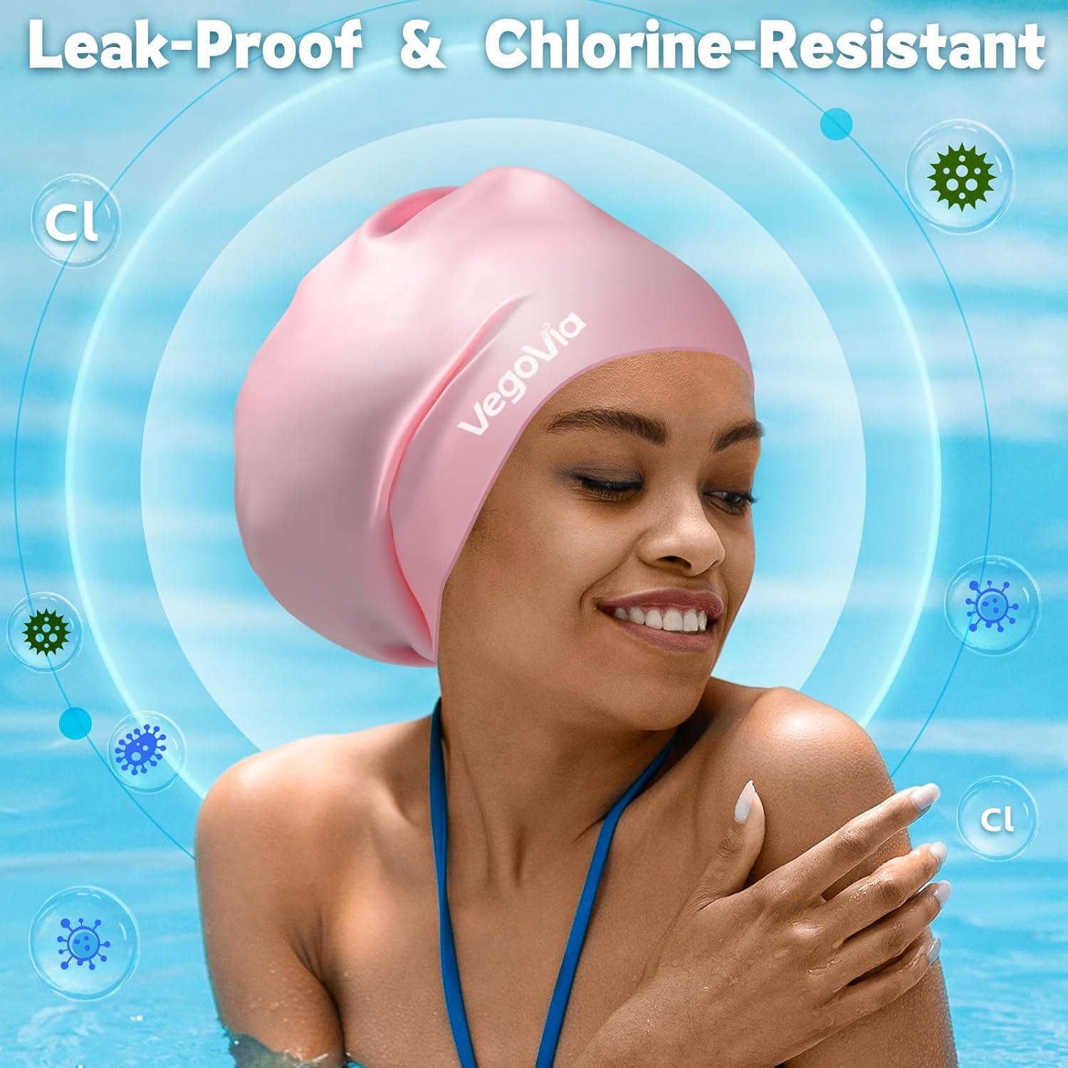 image:imageVegoVia Large Swim Cap for Braids and Dreadlocks Waterproof Silicone Swimming Cap for Women Men Adult Long Hair to Keep Hair DryLight Pink
