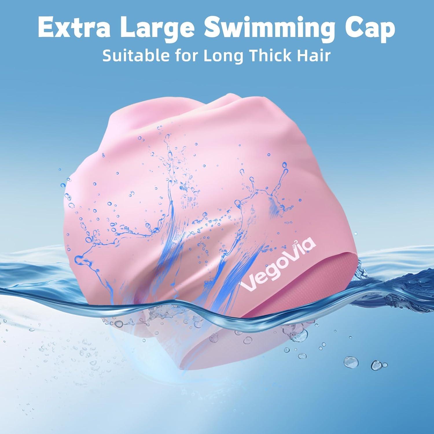 image:imageVegoVia Large Swim Cap for Braids and Dreadlocks Waterproof Silicone Swimming Cap for Women Men Adult Long Hair to Keep Hair DryLight Pink