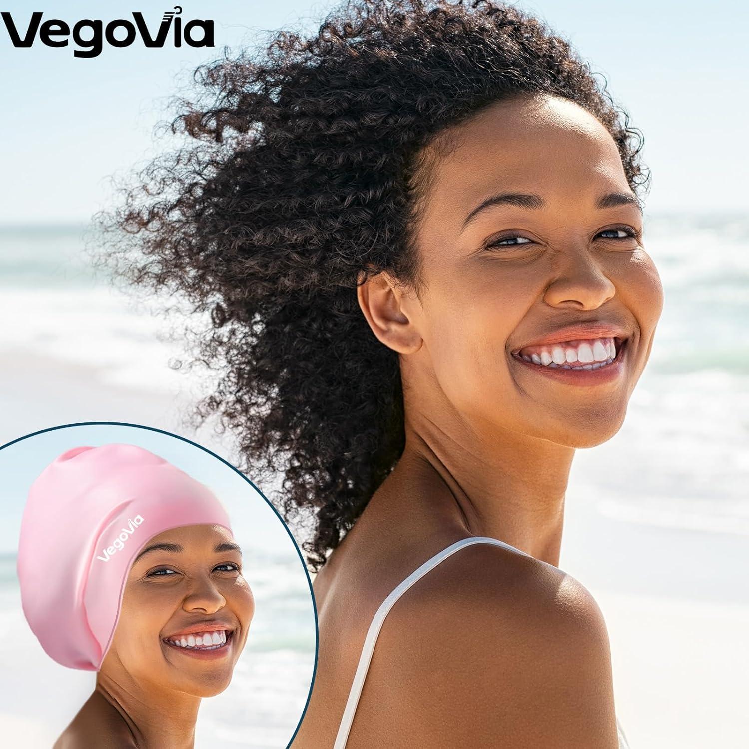 image:imageVegoVia Large Swim Cap for Braids and Dreadlocks Waterproof Silicone Swimming Cap for Women Men Adult Long Hair to Keep Hair DryLight Pink