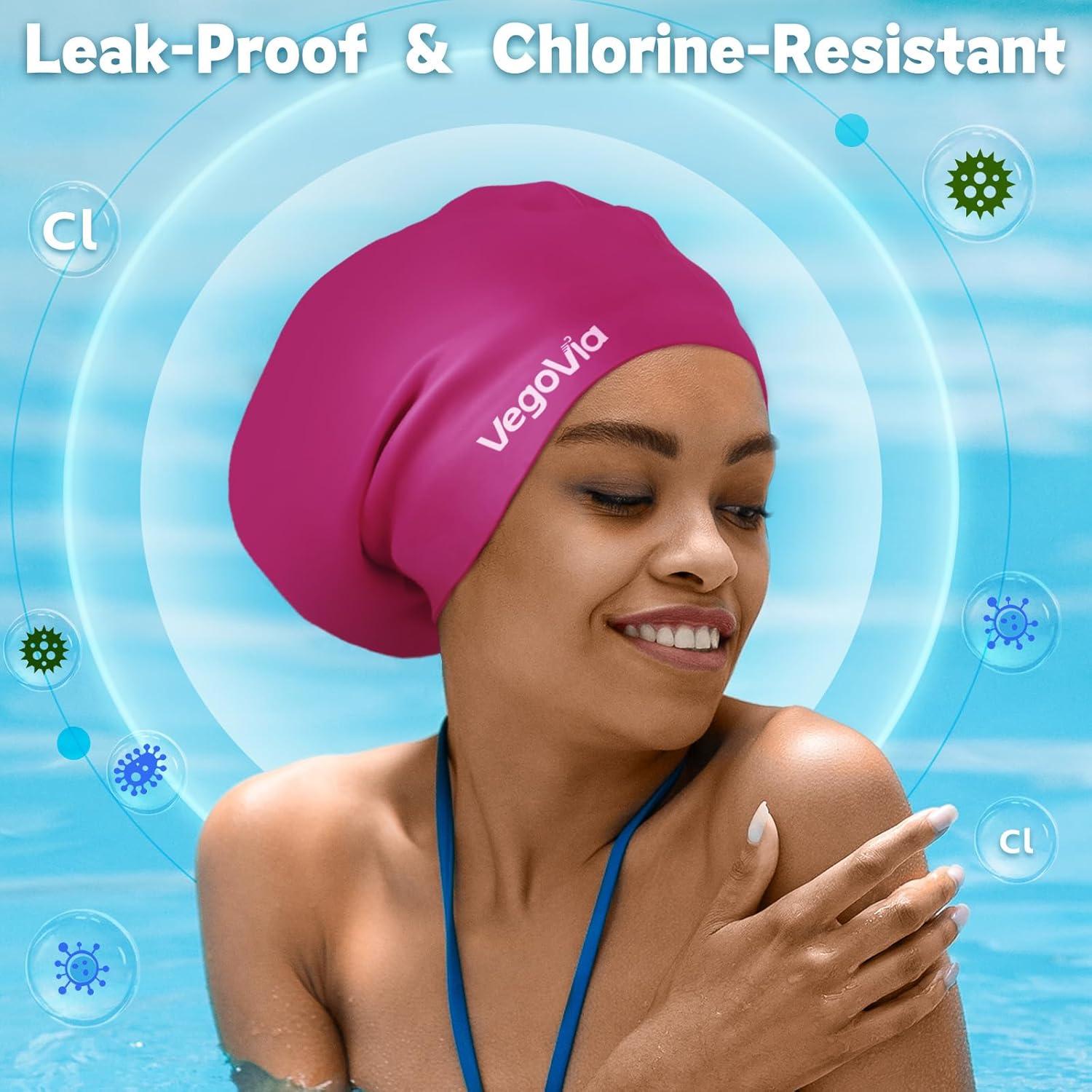 image:imageVegoVia Large Swim Cap for Braids and Dreadlocks Waterproof Silicone Swimming Cap for Women Men Adult Long Hair to Keep Hair DryMaroon
