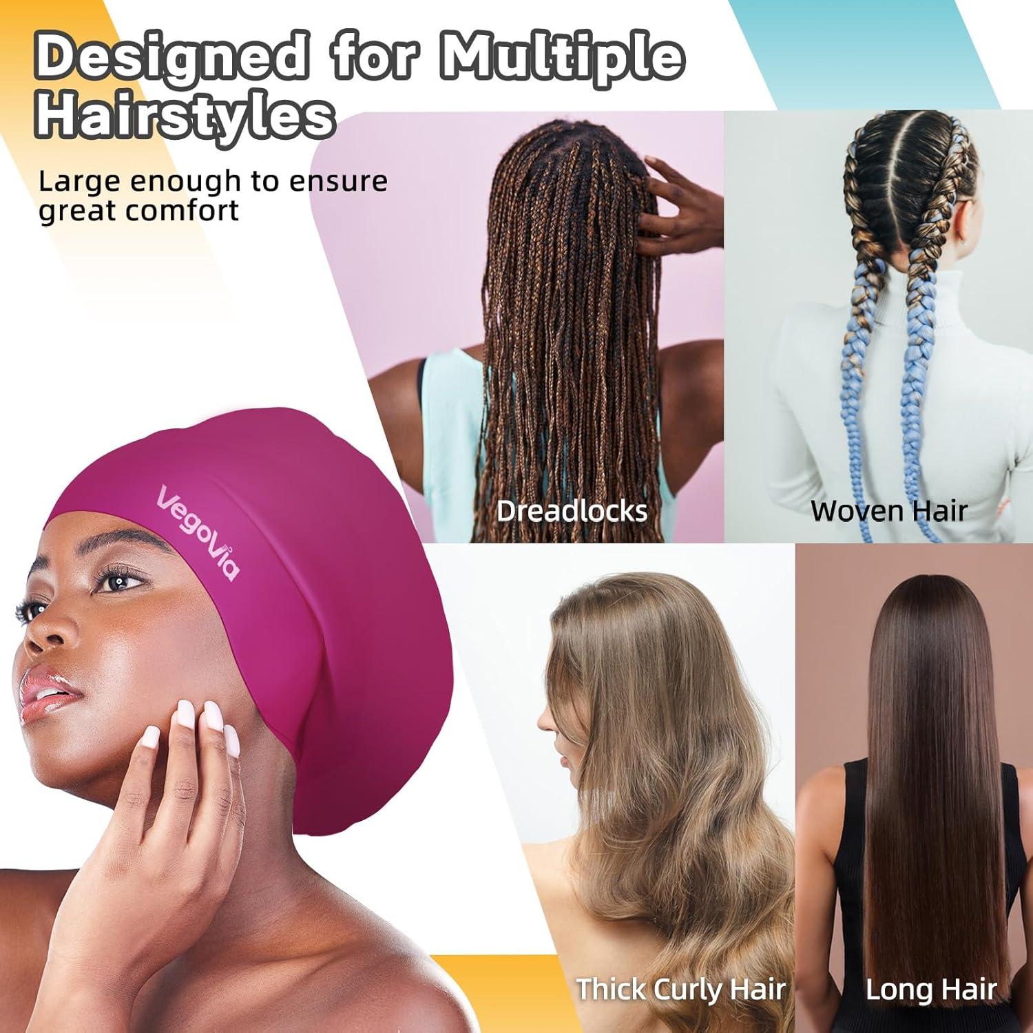 image:imageVegoVia Large Swim Cap for Braids and Dreadlocks Waterproof Silicone Swimming Cap for Women Men Adult Long Hair to Keep Hair DryMaroon