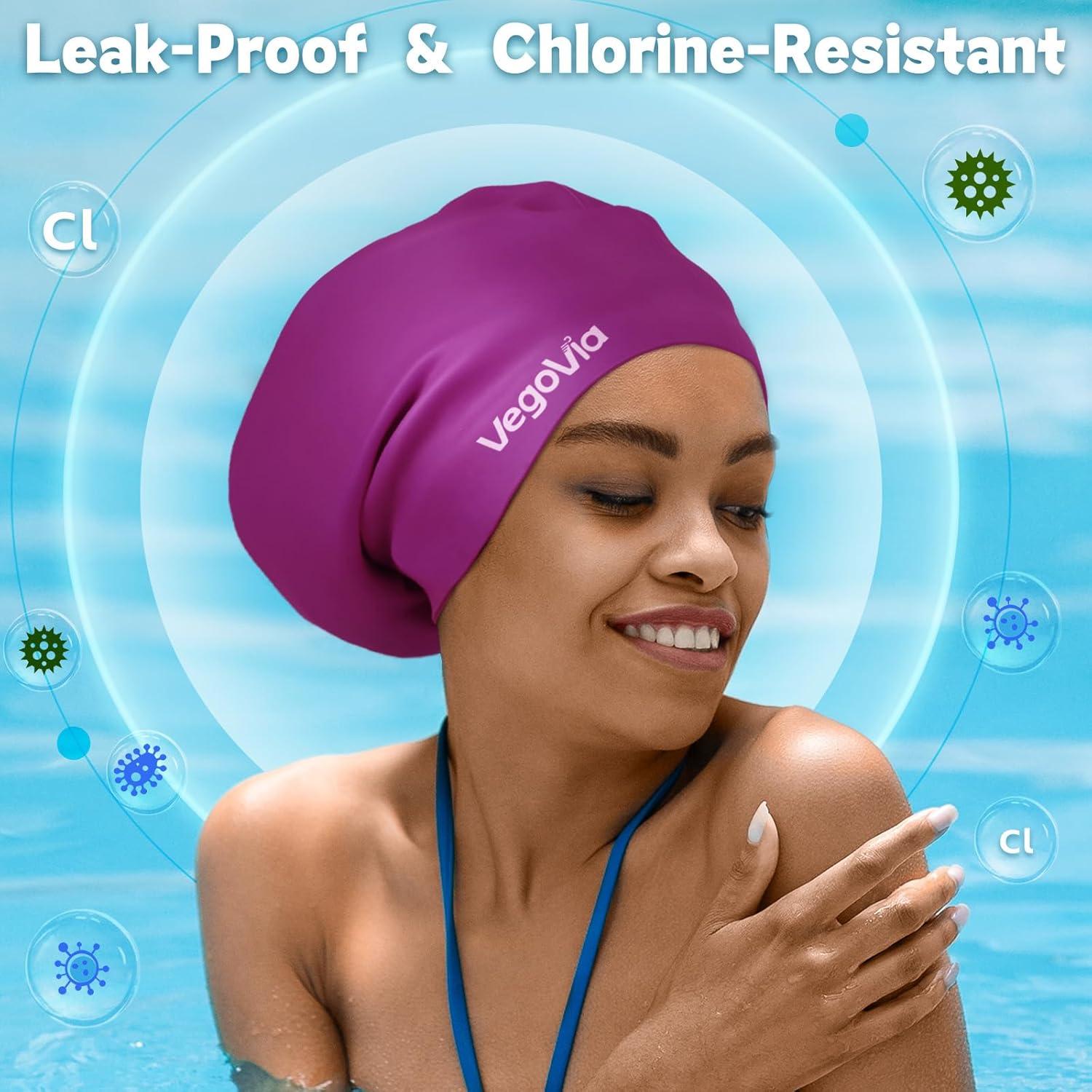 image:imageVegoVia Large Swim Cap for Braids and Dreadlocks Waterproof Silicone Swimming Cap for Women Men Adult Long Hair to Keep Hair DryPurple