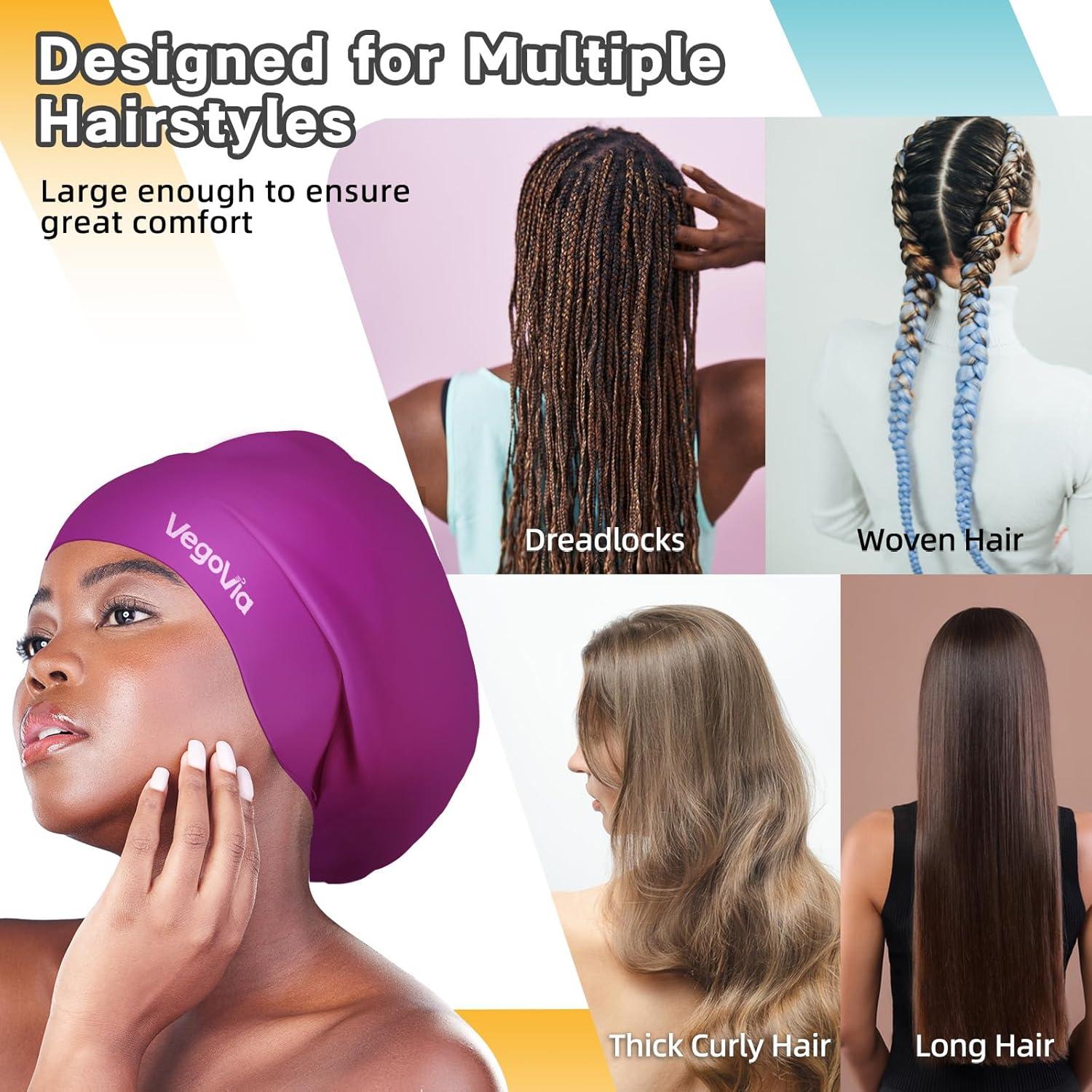image:imageVegoVia Large Swim Cap for Braids and Dreadlocks Waterproof Silicone Swimming Cap for Women Men Adult Long Hair to Keep Hair DryPurple