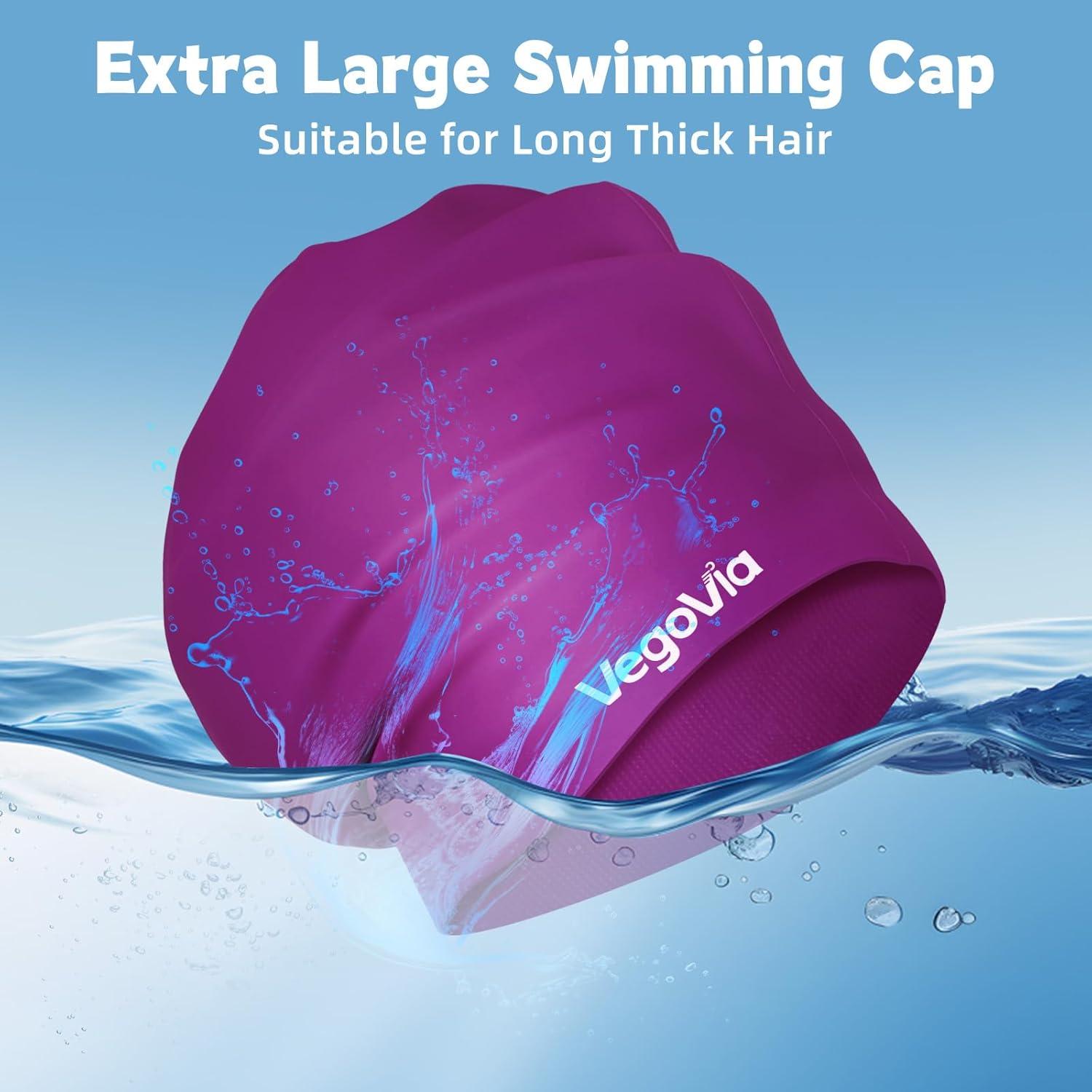 image:imageVegoVia Large Swim Cap for Braids and Dreadlocks Waterproof Silicone Swimming Cap for Women Men Adult Long Hair to Keep Hair DryPurple
