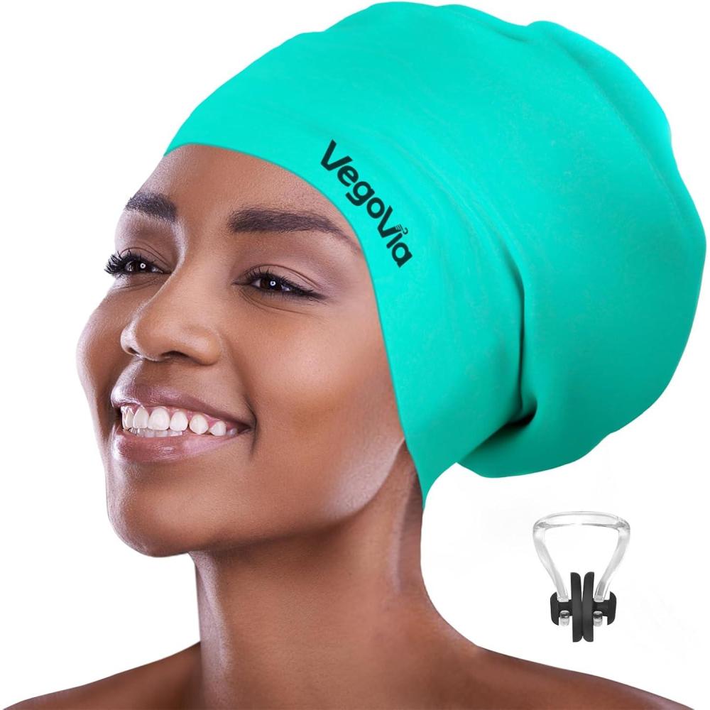 image:imageVegoVia Large Swim Cap for Braids and Dreadlocks Waterproof Silicone Swimming Cap for Women Men Adult Long Hair to Keep Hair DryGreen