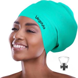 VegoVia Large Swim Cap for Braids and Dreadlocks, Waterproof Silicone Swimming Cap for Women Men Adult Long Hair to Keep Hair Dry(Green)