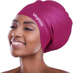 VegoVia Large Swim Cap for Braids and Dreadlocks, Waterproof Silicone Swimming Cap for Women Men Adult Long Hair to Keep Hair Dry(Maroon)