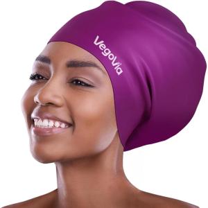 VegoVia Large Swim Cap for Braids and Dreadlocks, Waterproof Silicone Swimming Cap for Women Men Adult Long Hair to Keep Hair Dry(Purple)