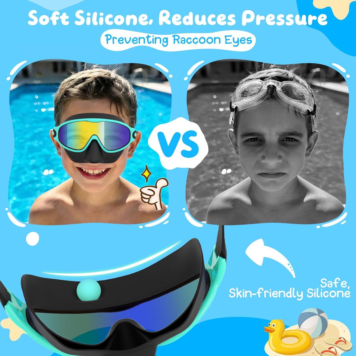 image:imageVegoVia 2 Pack Kids Swim Goggles with Nose Cover AntiFog UV Protection Swimming Goggles for Kids Youth 315Black Green Black Blue