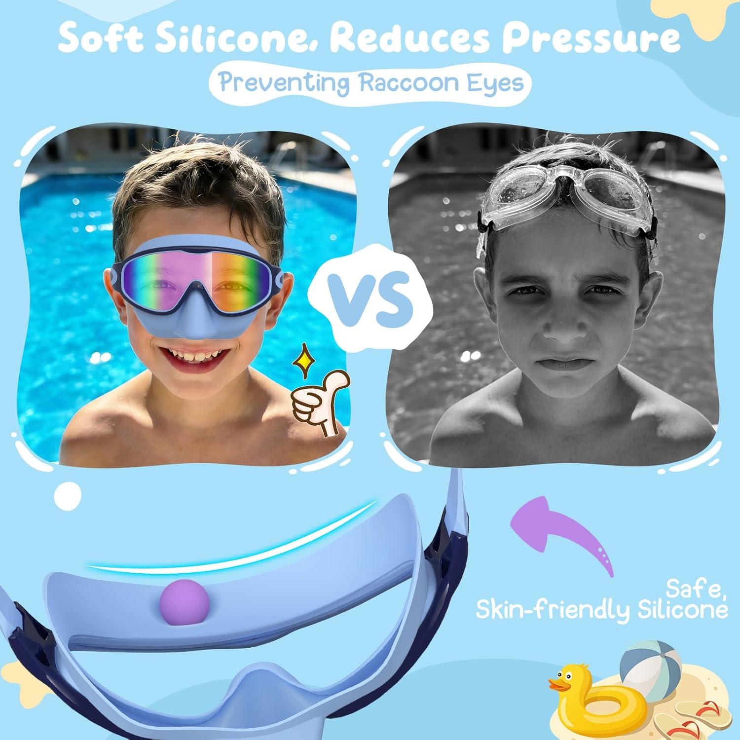 image:imageVegoVia 2 Pack Kids Swim Goggles with Nose Cover AntiFog UV Protection Swimming Goggles for Kids Youth 315Bluehot Pink