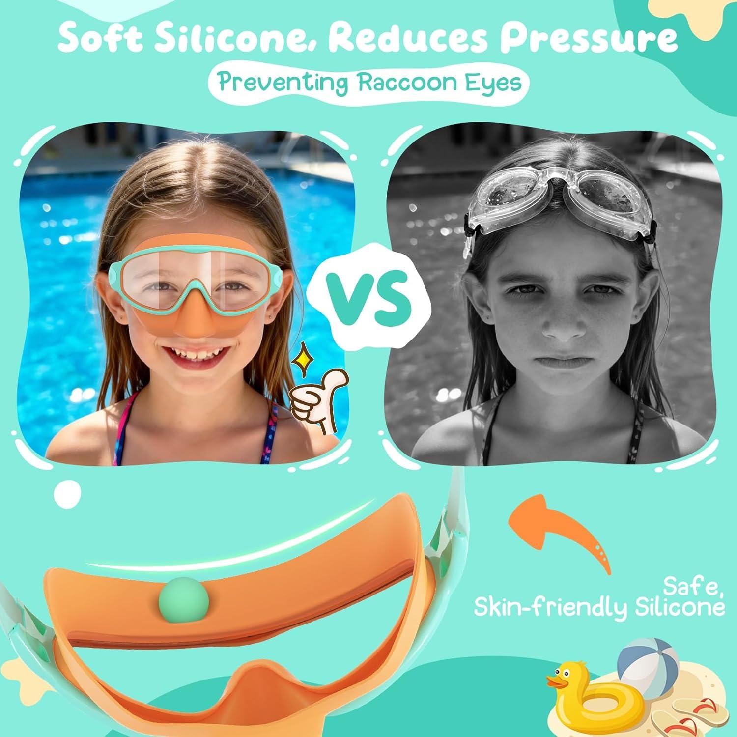 image:imageVegoVia 2 Pack Kids Swim Goggles with Nose Cover AntiFog UV Protection Swimming Goggles for Kids Youth 315Pink Orange